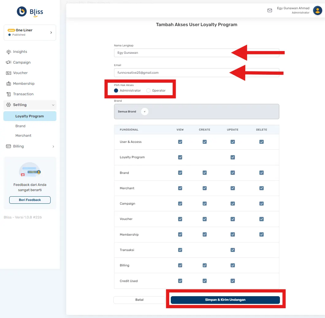 menambah user loyalty program